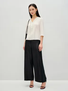 Gambiered Guangdong Silk Splice Wide-leg Trouser