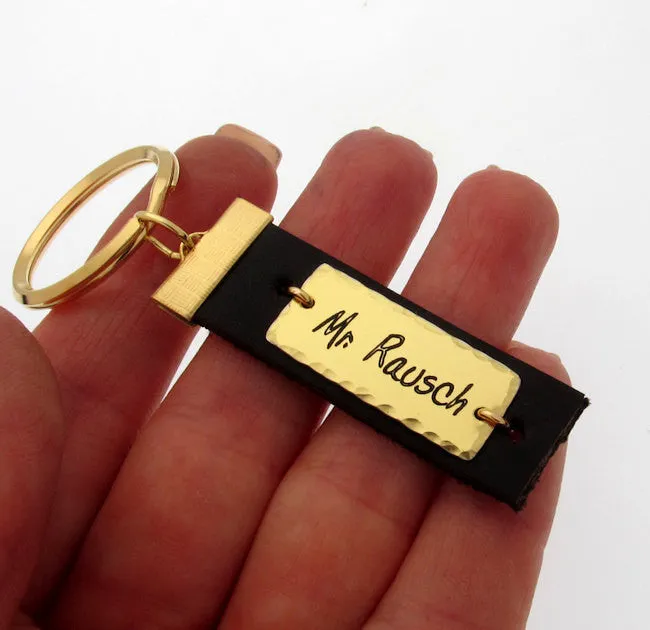 Gold and Leather Custom Keychain for men