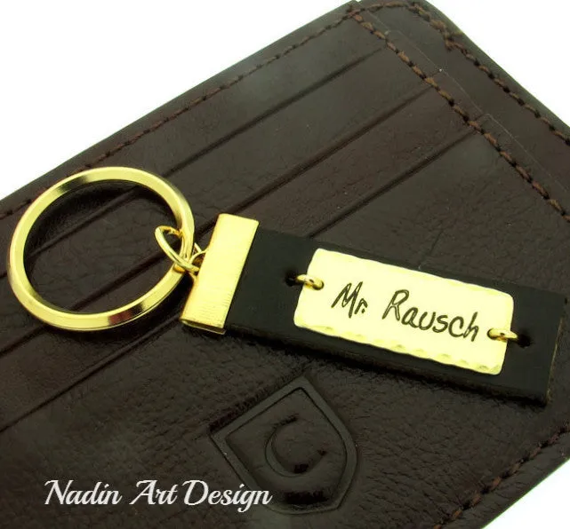 Gold and Leather Custom Keychain for men