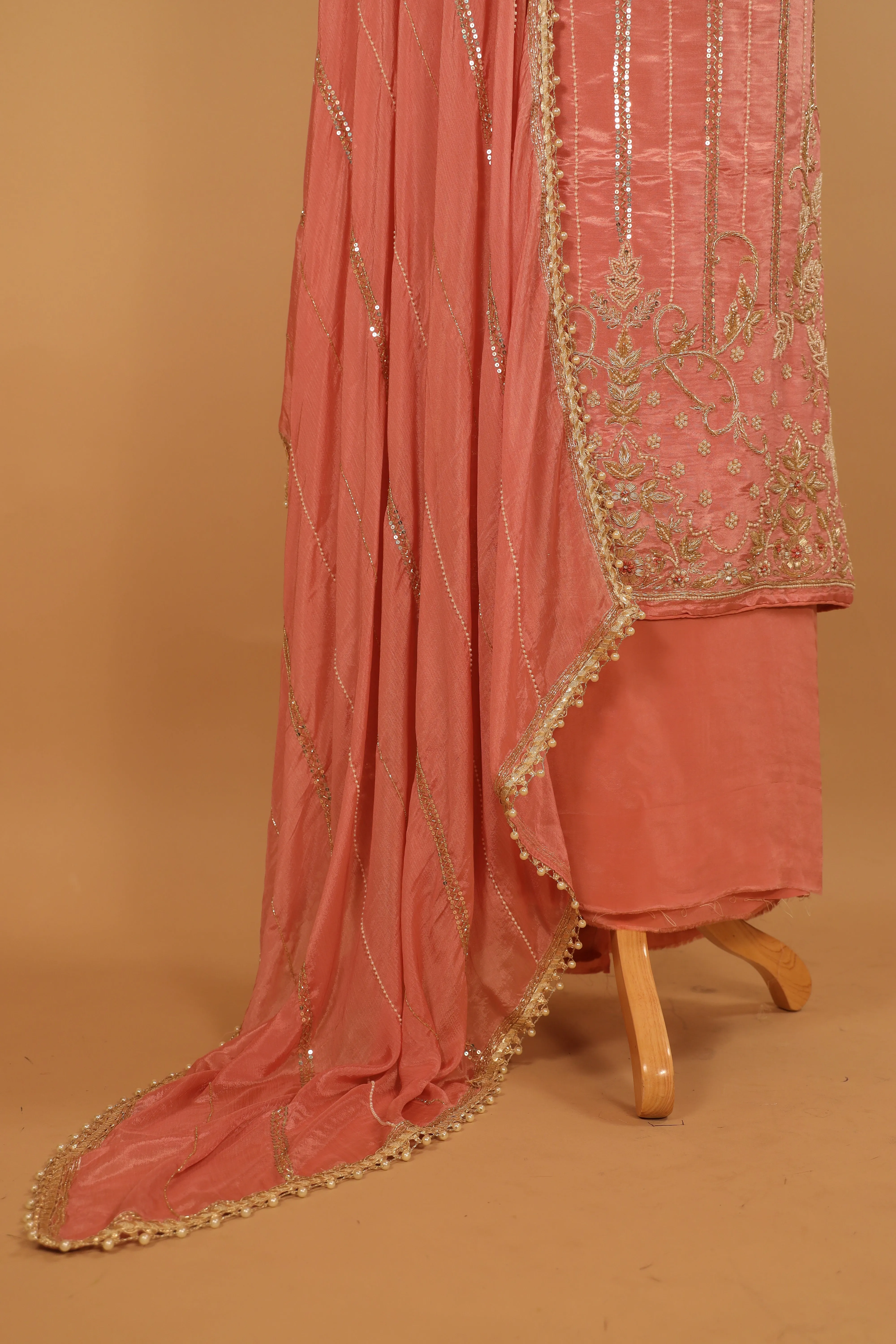 Hand Embroidered Pink Pure Silk Suit Dupatta