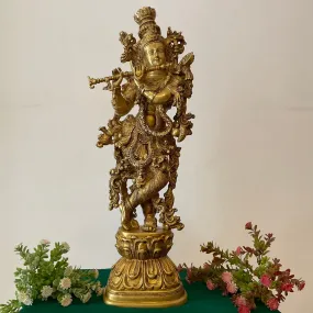 Krishna Statue For Home Temple, 30 Inches Shri Krishna Bras Idol