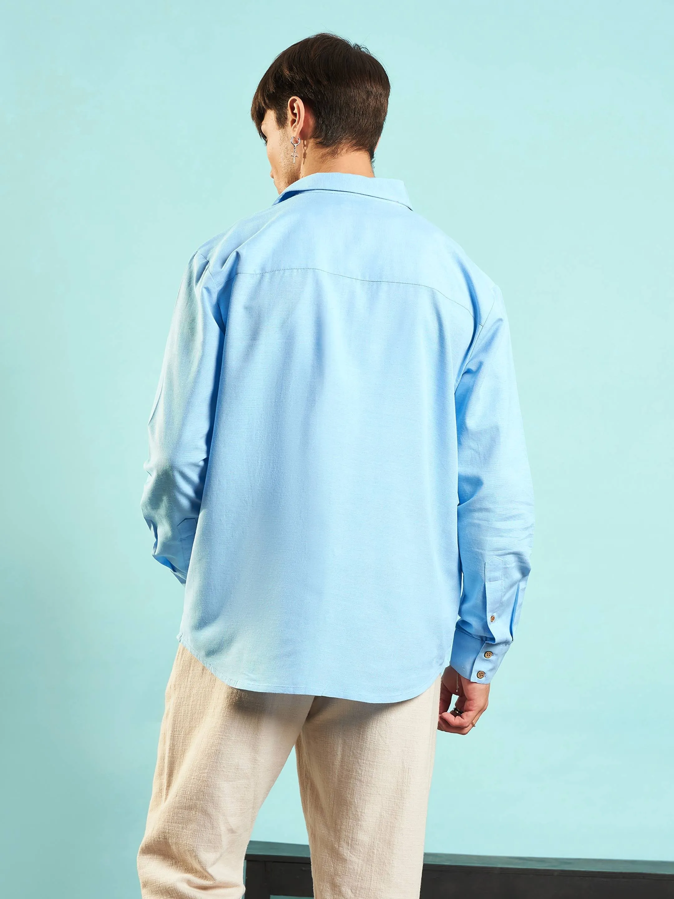 Men Blue Linen Flex Relax Fit Shirt