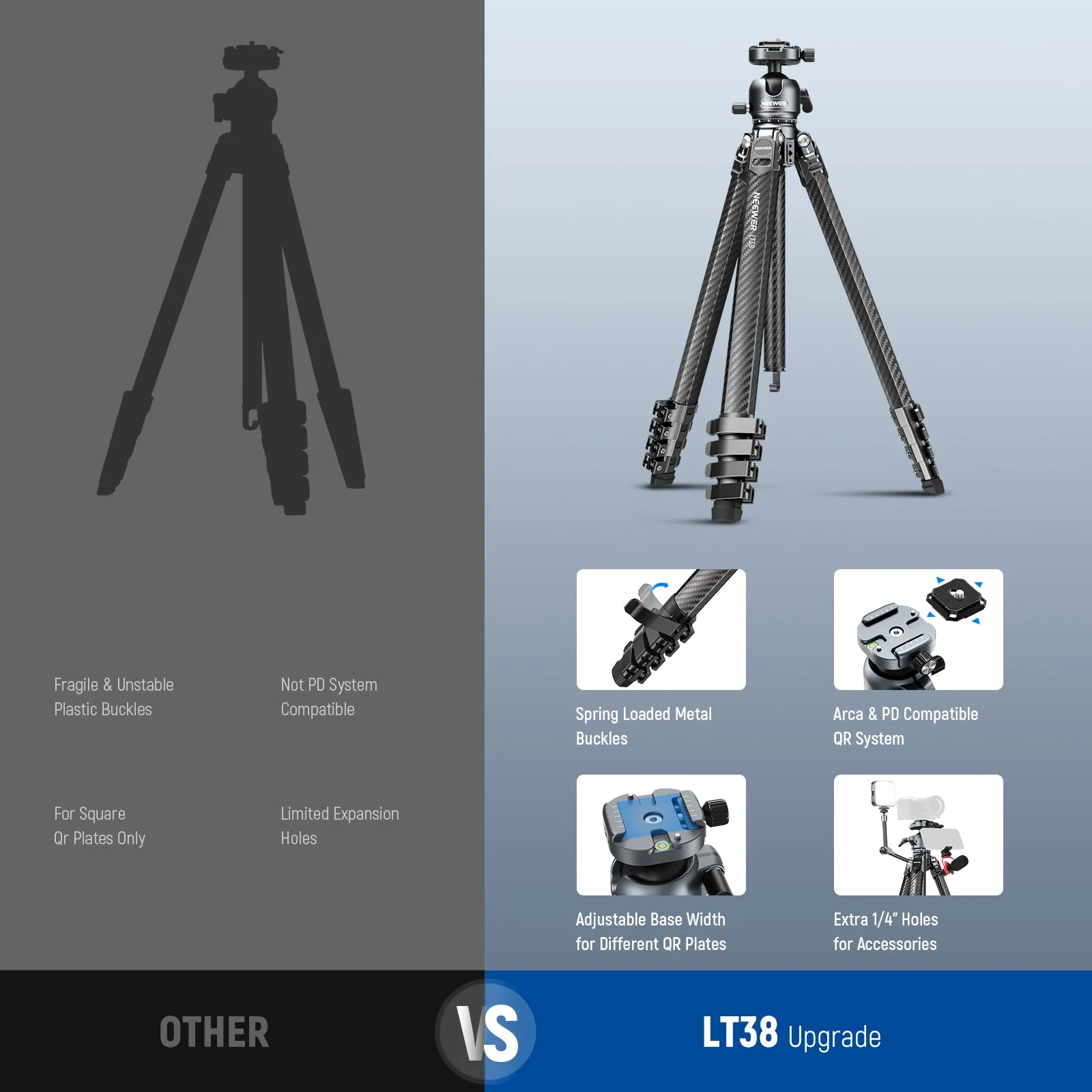 NEEWER LITETRIP LT38 Carbon Fiber Tripod