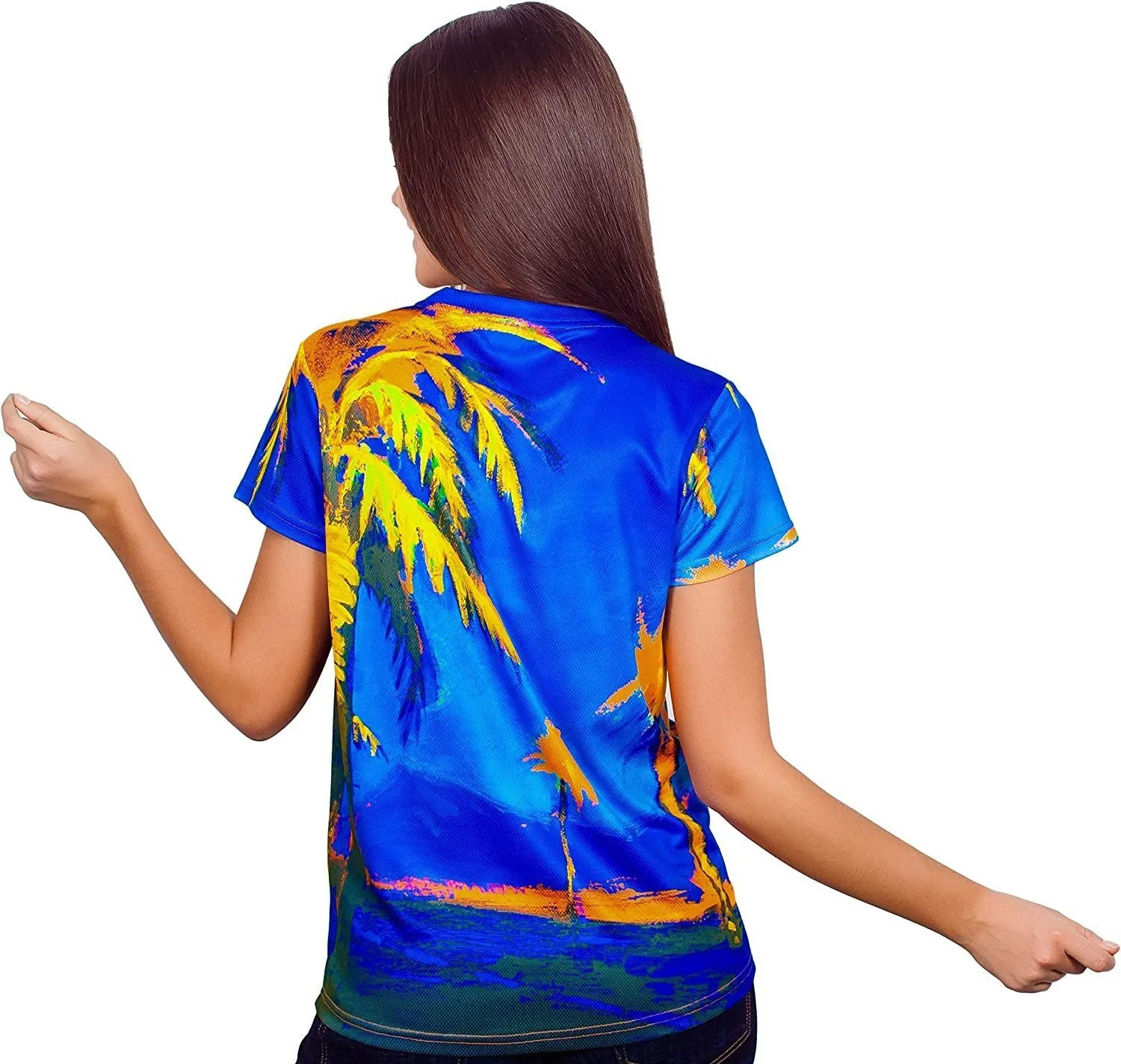 Neon Women Tee Shirt Glow in UV Fluorescent Hawaii Palm