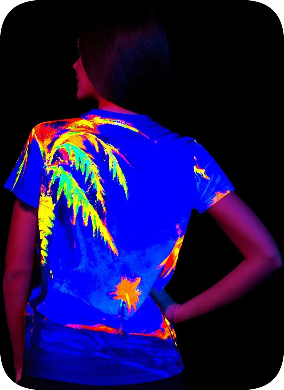 Neon Women Tee Shirt Glow in UV Fluorescent Hawaii Palm