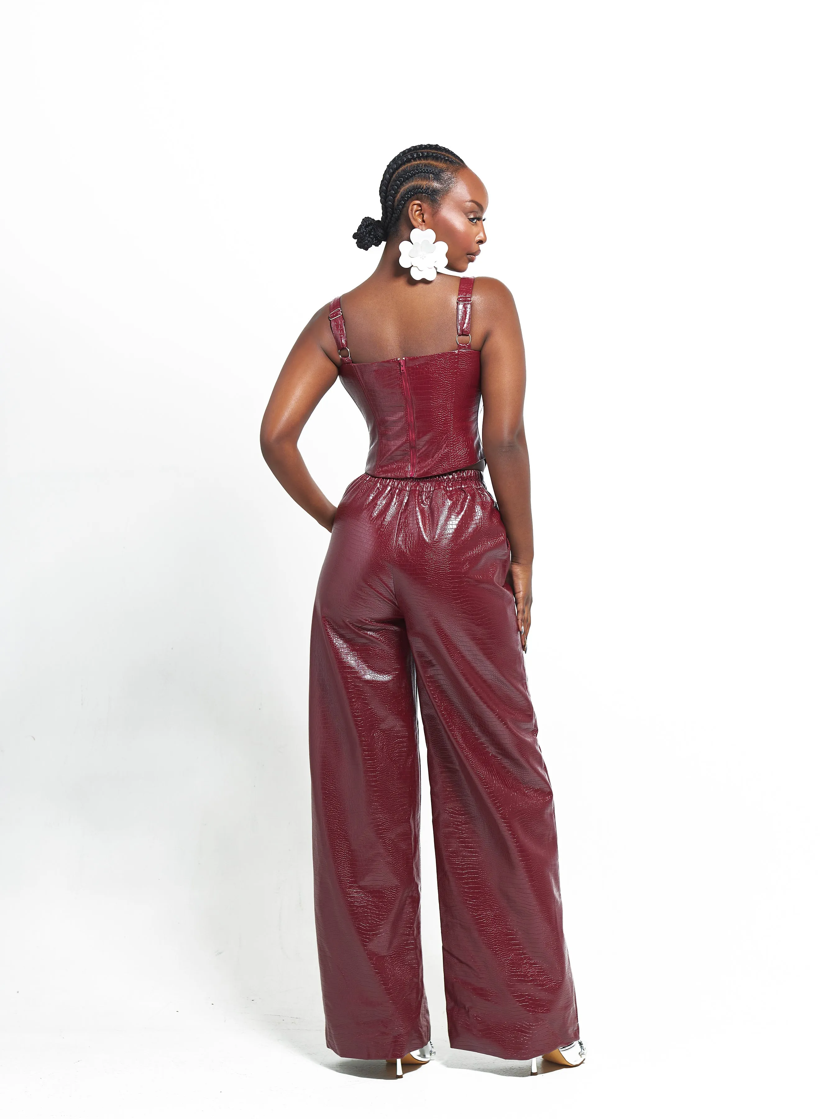 ONO Faux Leather Corset Top  in Burgundy