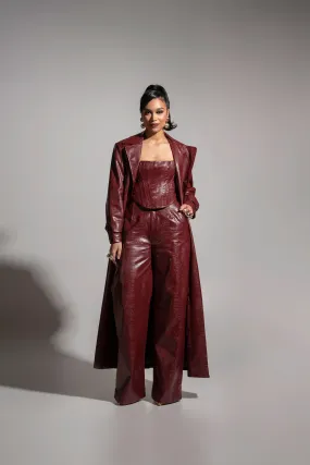 ONO Faux Leather Corset Top  in Burgundy