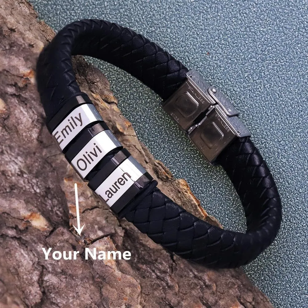 Personalized Woven PU Leather Bracelet for Men