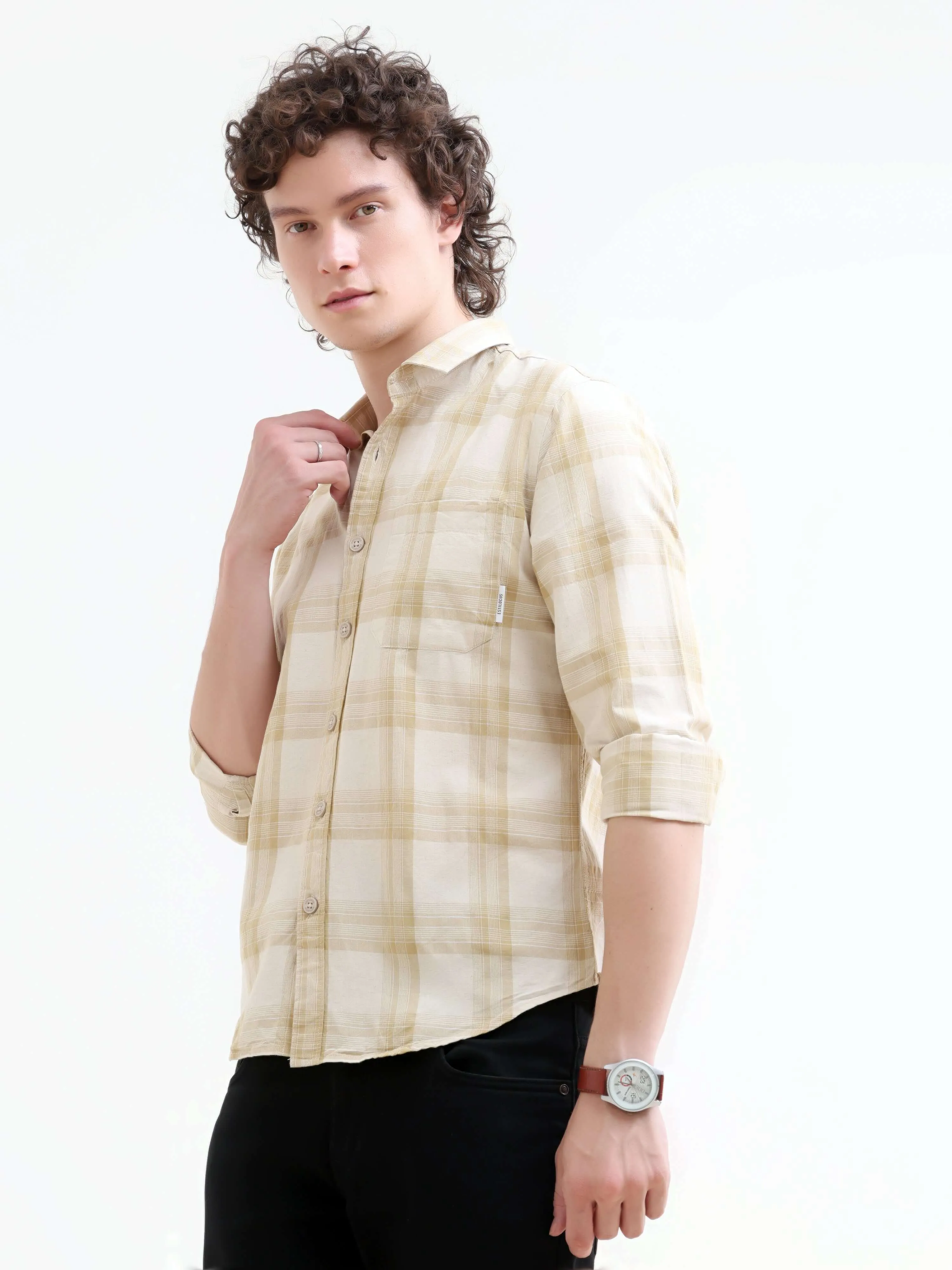 Pierck beige cotton check shirt