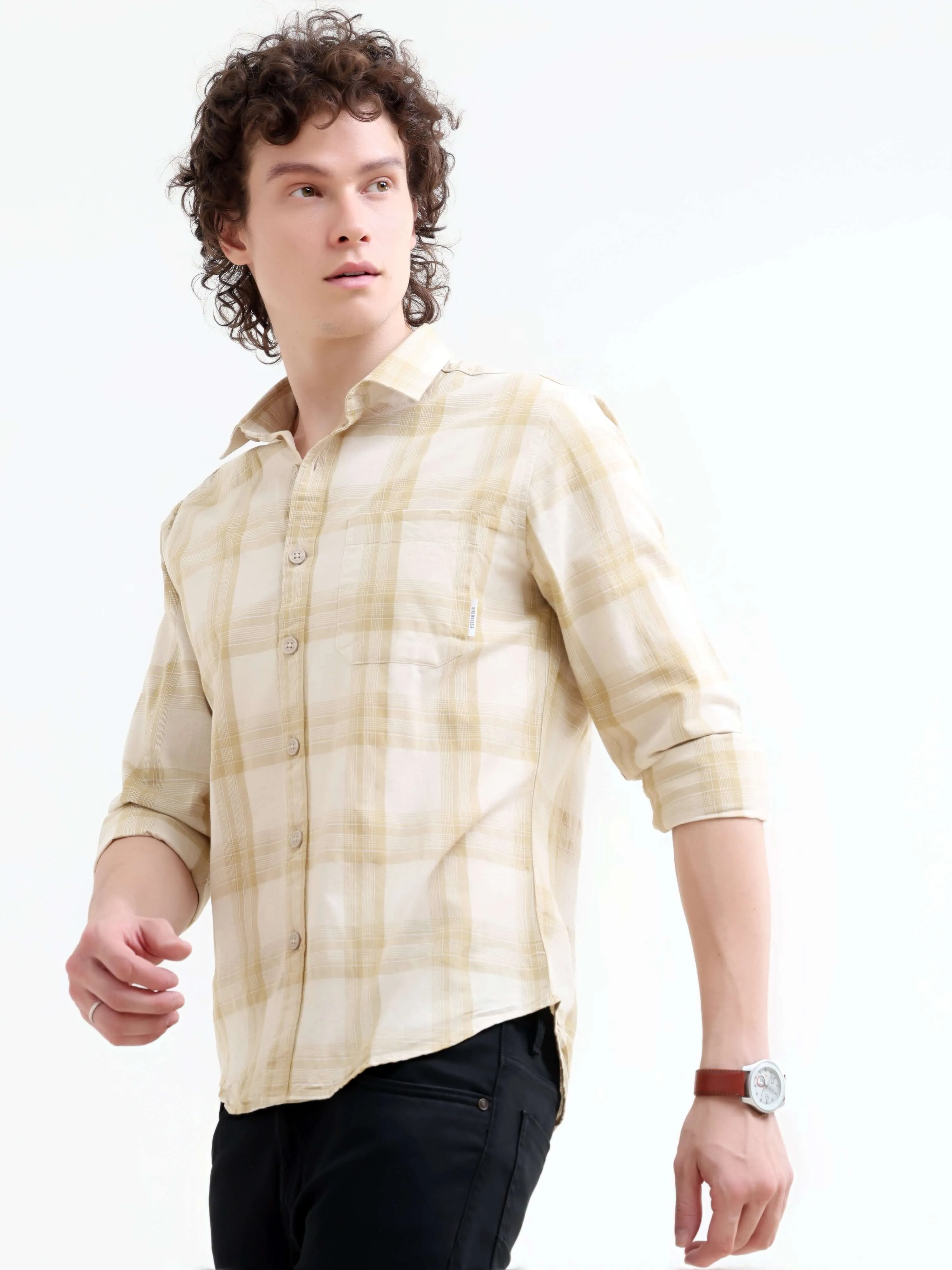 Pierck beige cotton check shirt