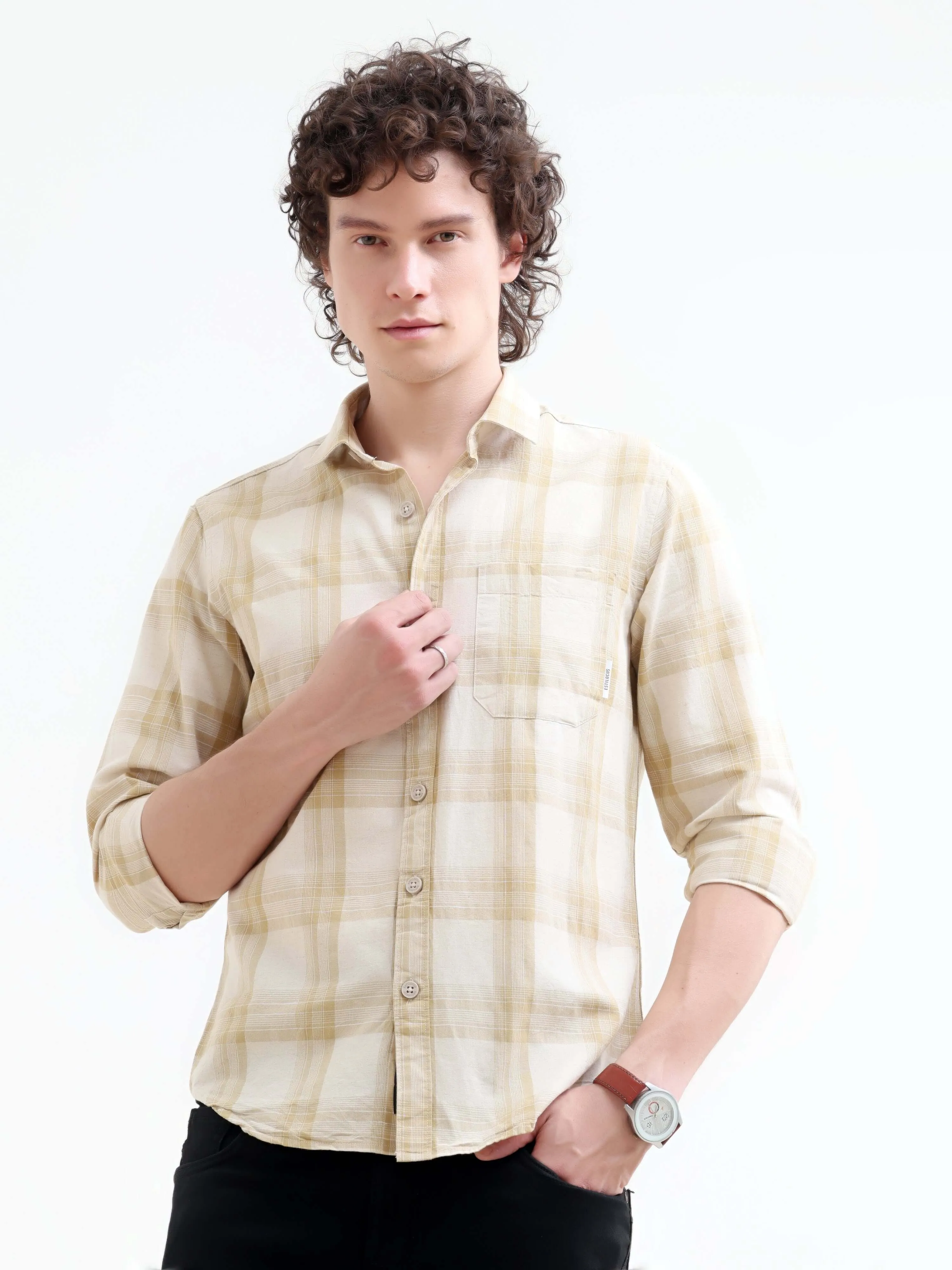 Pierck beige cotton check shirt