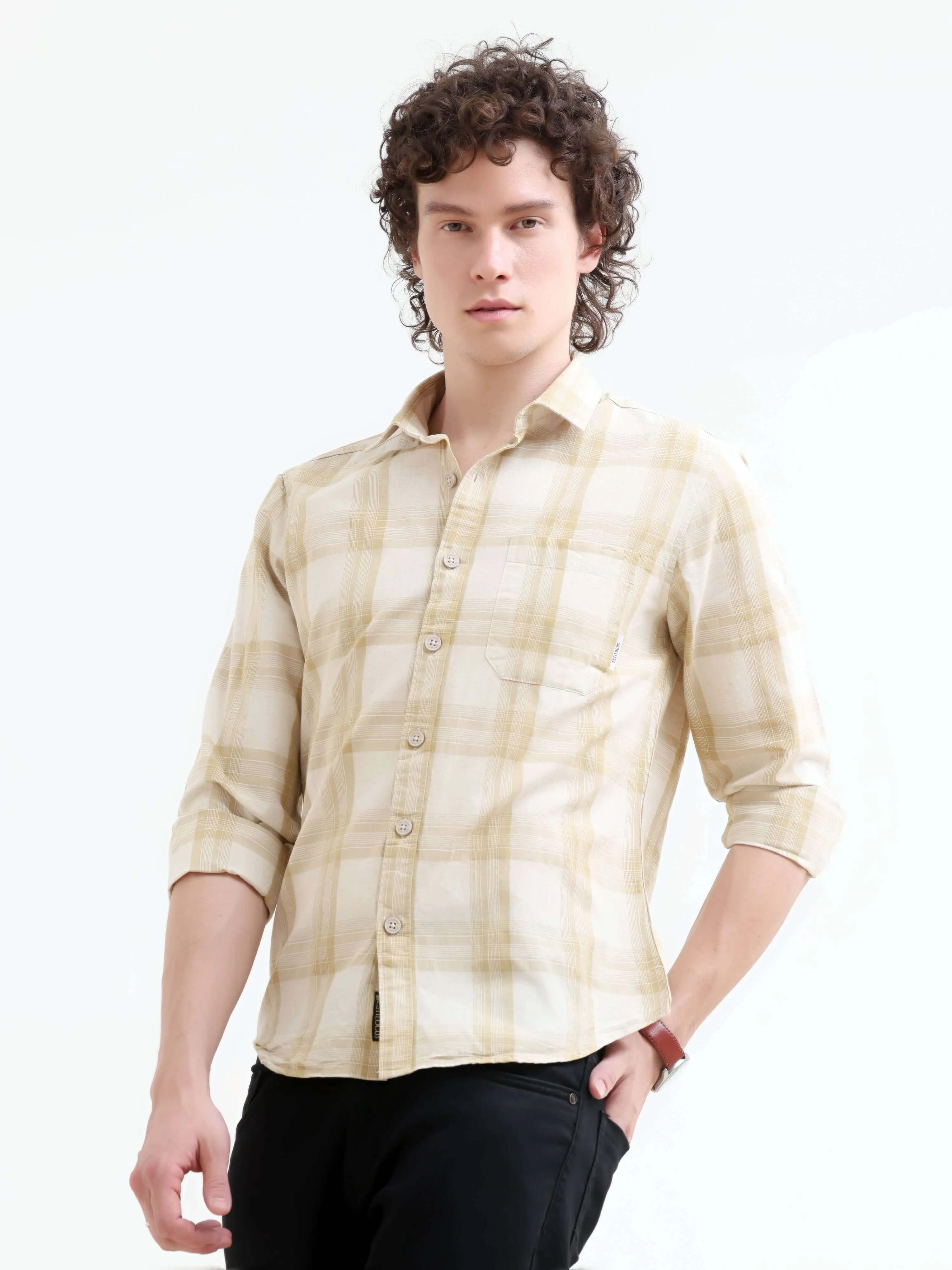 Pierck beige cotton check shirt