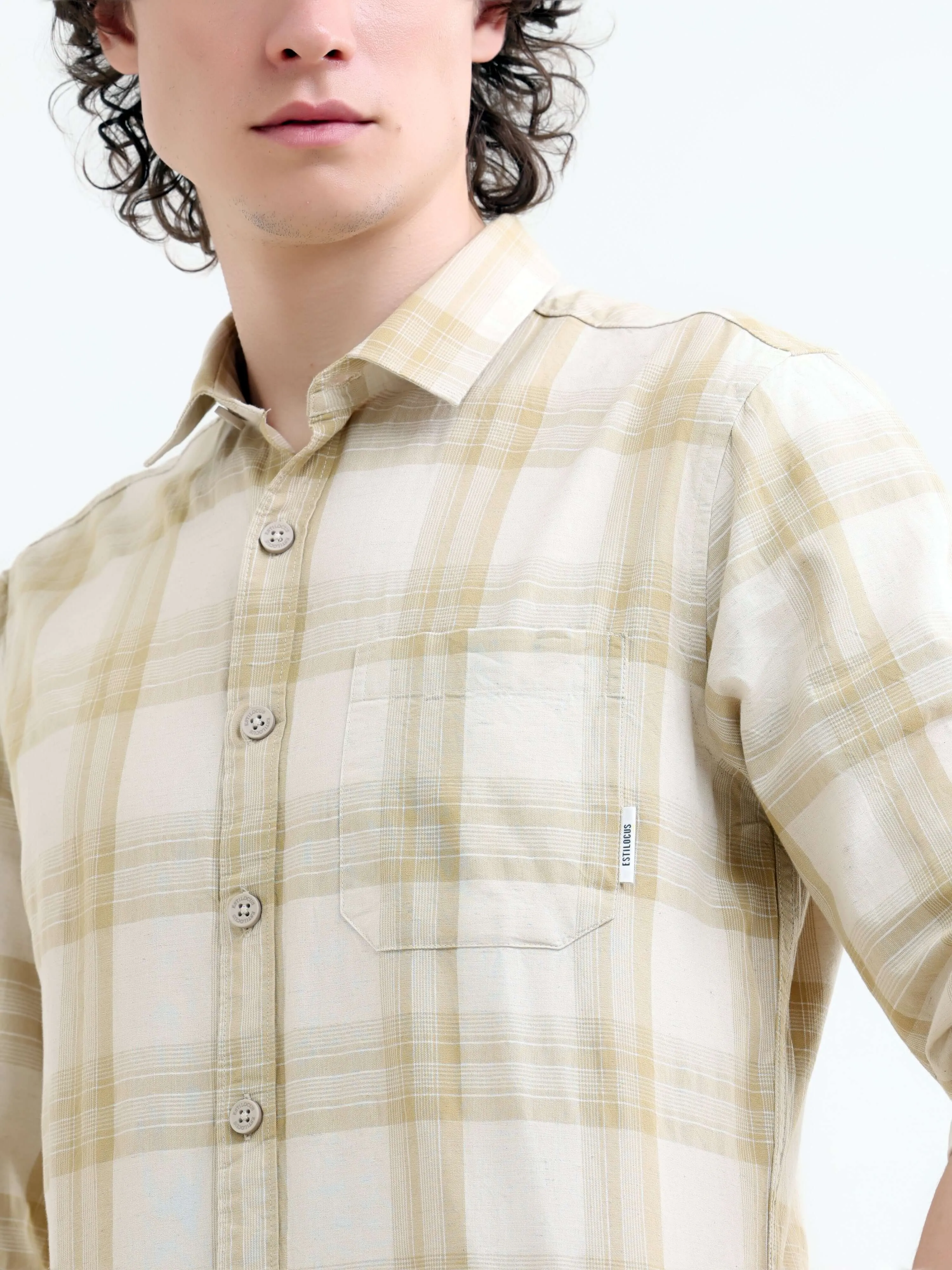 Pierck beige cotton check shirt