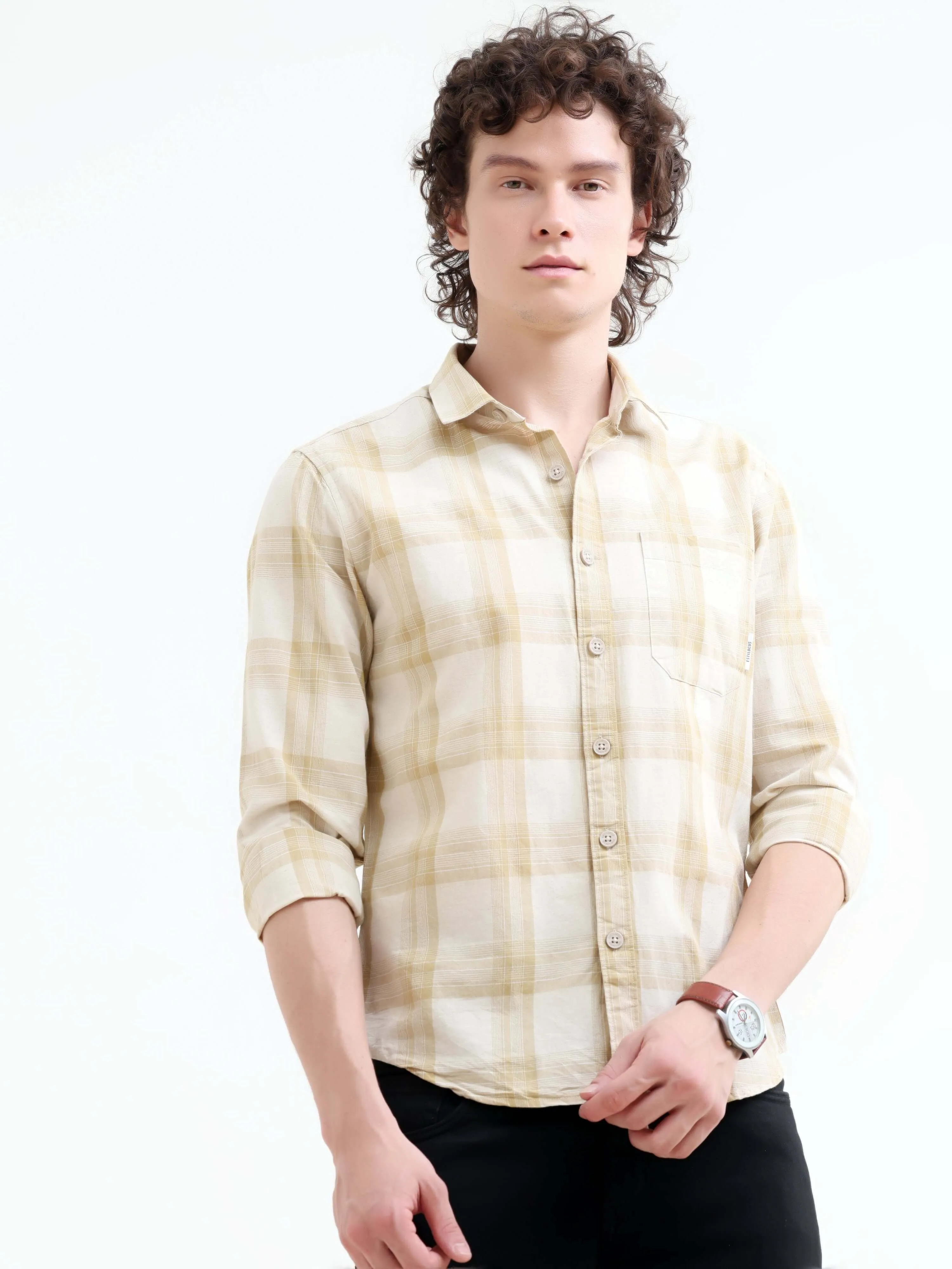 Pierck beige cotton check shirt