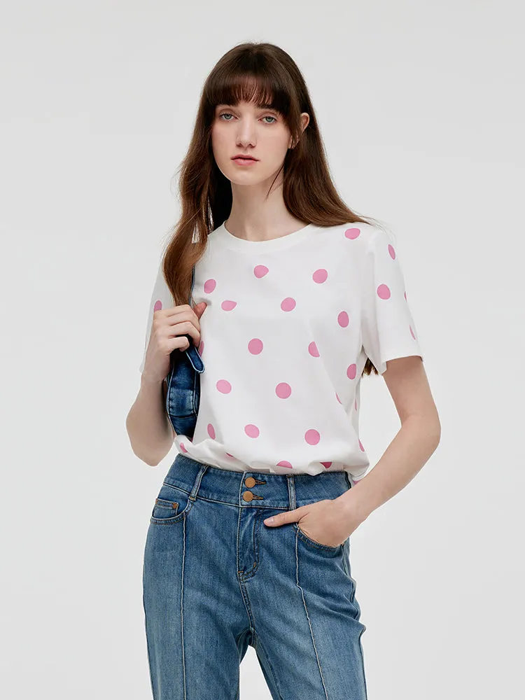 Polka Dots Printed Round Neck Women T-Shirt