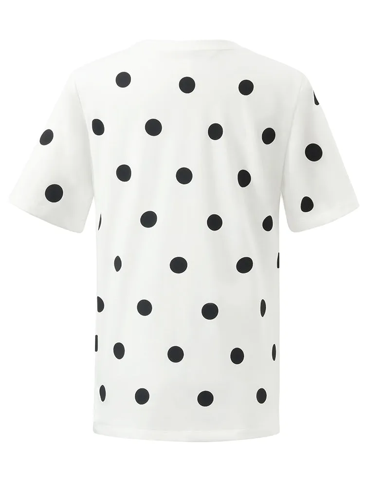 Polka Dots Printed Round Neck Women T-Shirt