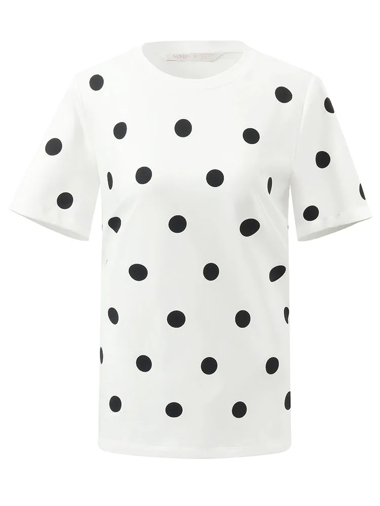 Polka Dots Printed Round Neck Women T-Shirt