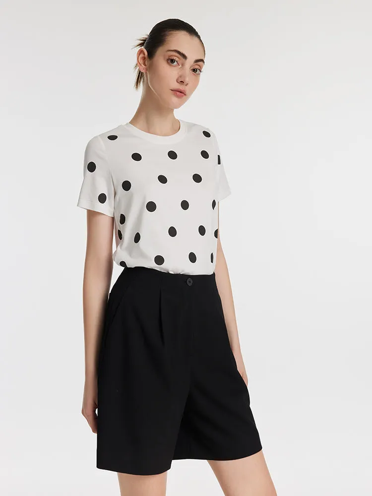 Polka Dots Printed Round Neck Women T-Shirt