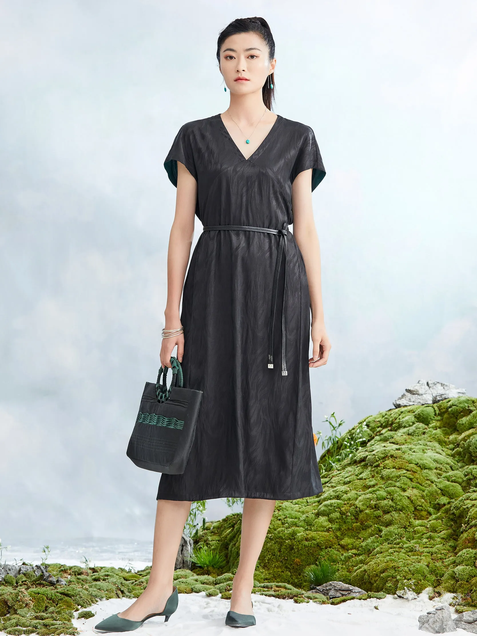 Revisible Moire Gambiered Guangdong Silk Dress