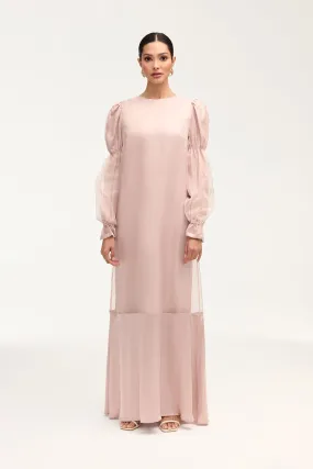 Silk Organza Satin Trim Maxi Dress - Sepia Rose