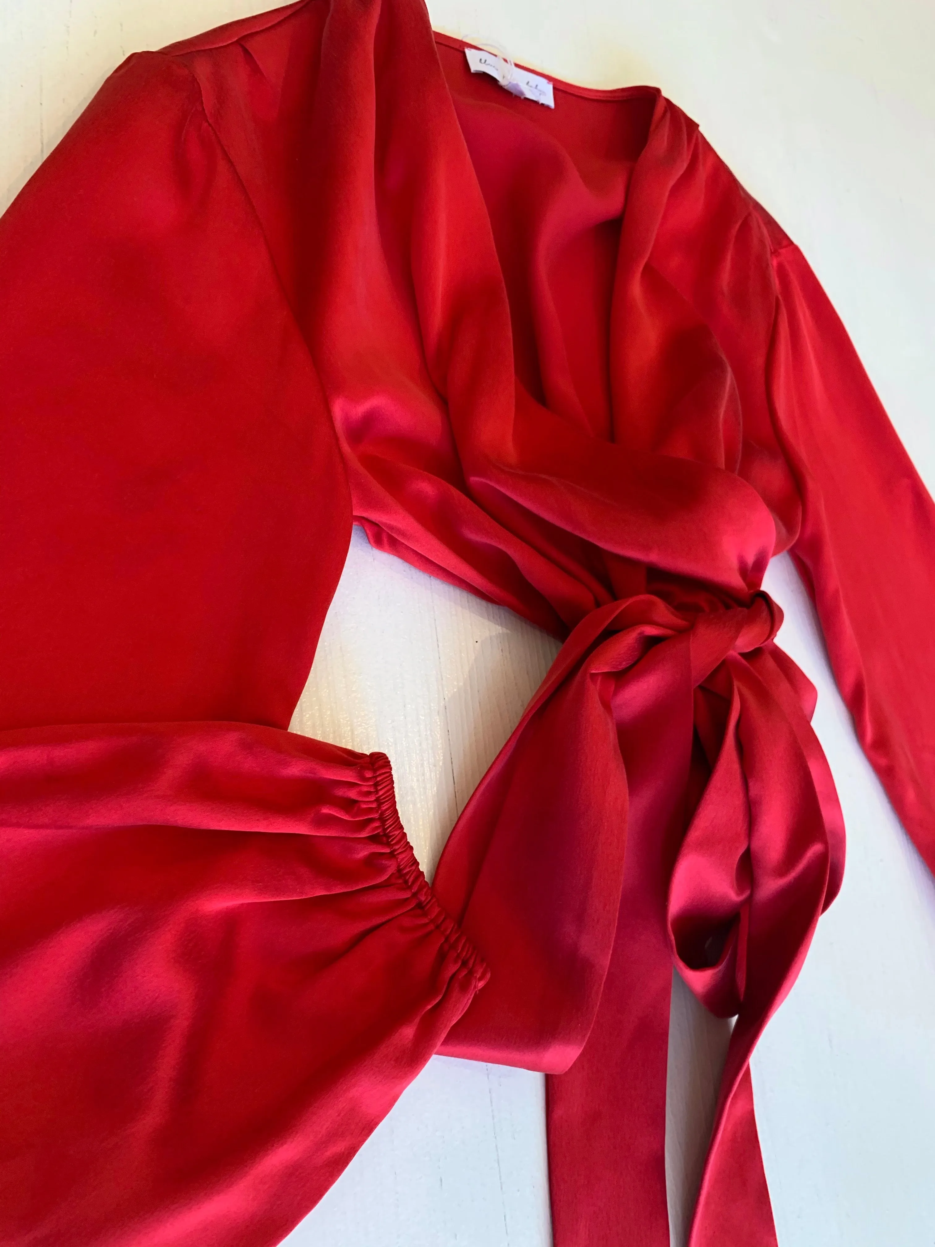 Silk Wrap Top in Red