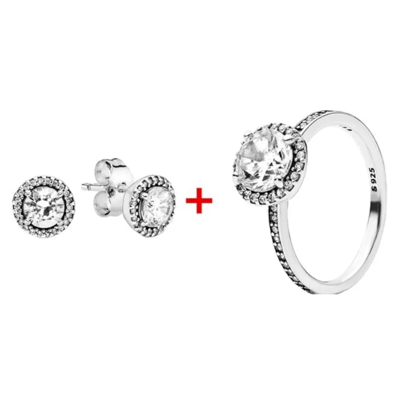 Silver Sparkling Sterling Zircon Ring & Earring  For Women