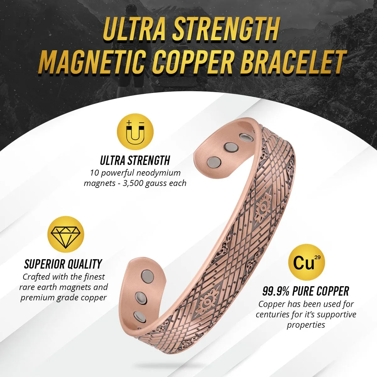 Stamped Celtic Mist Magnetic Copper Bracelet Cuff for Men