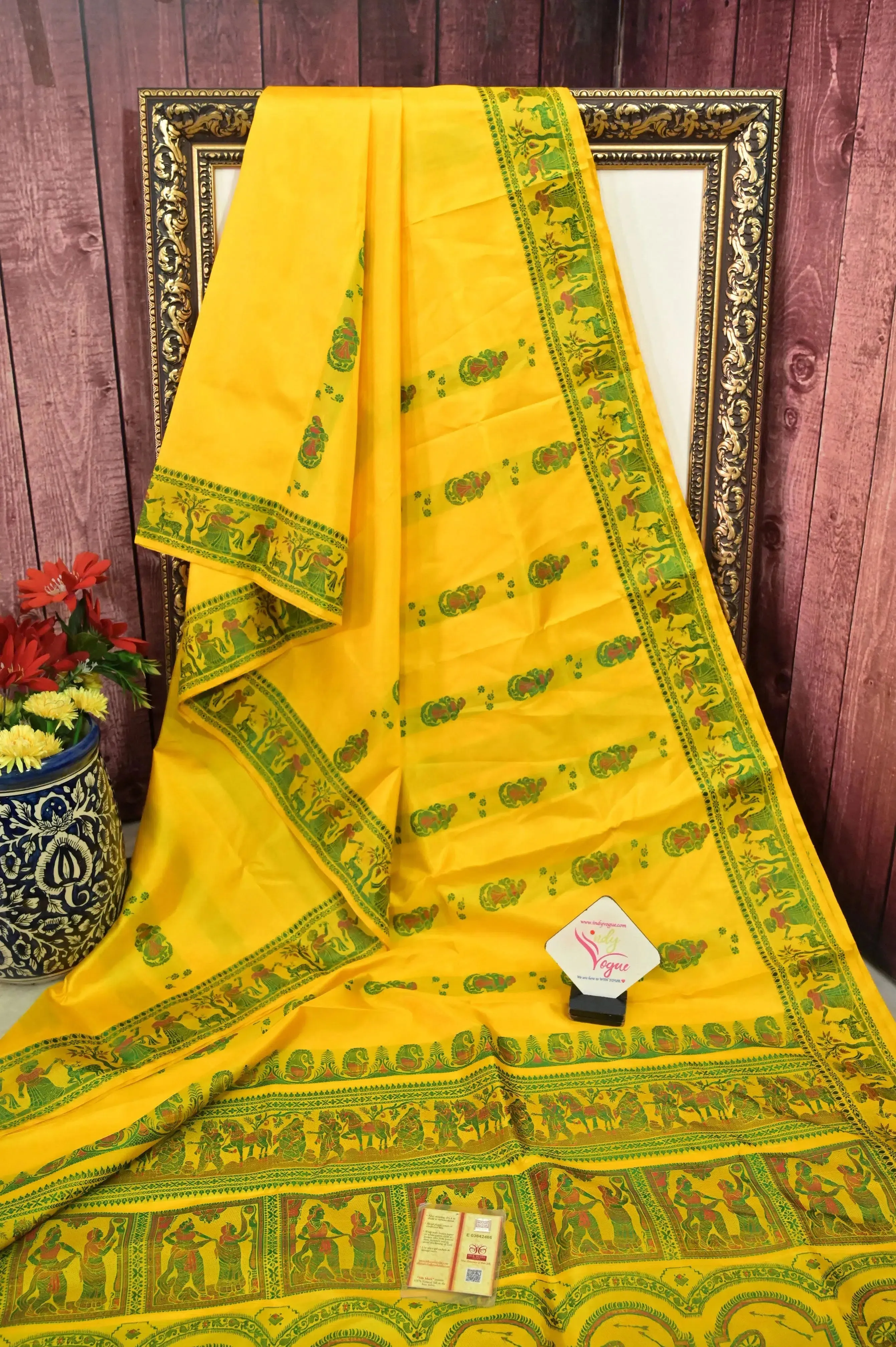 Sunflower Yellow Color Baluchari Silk Saree with Meenakari Work