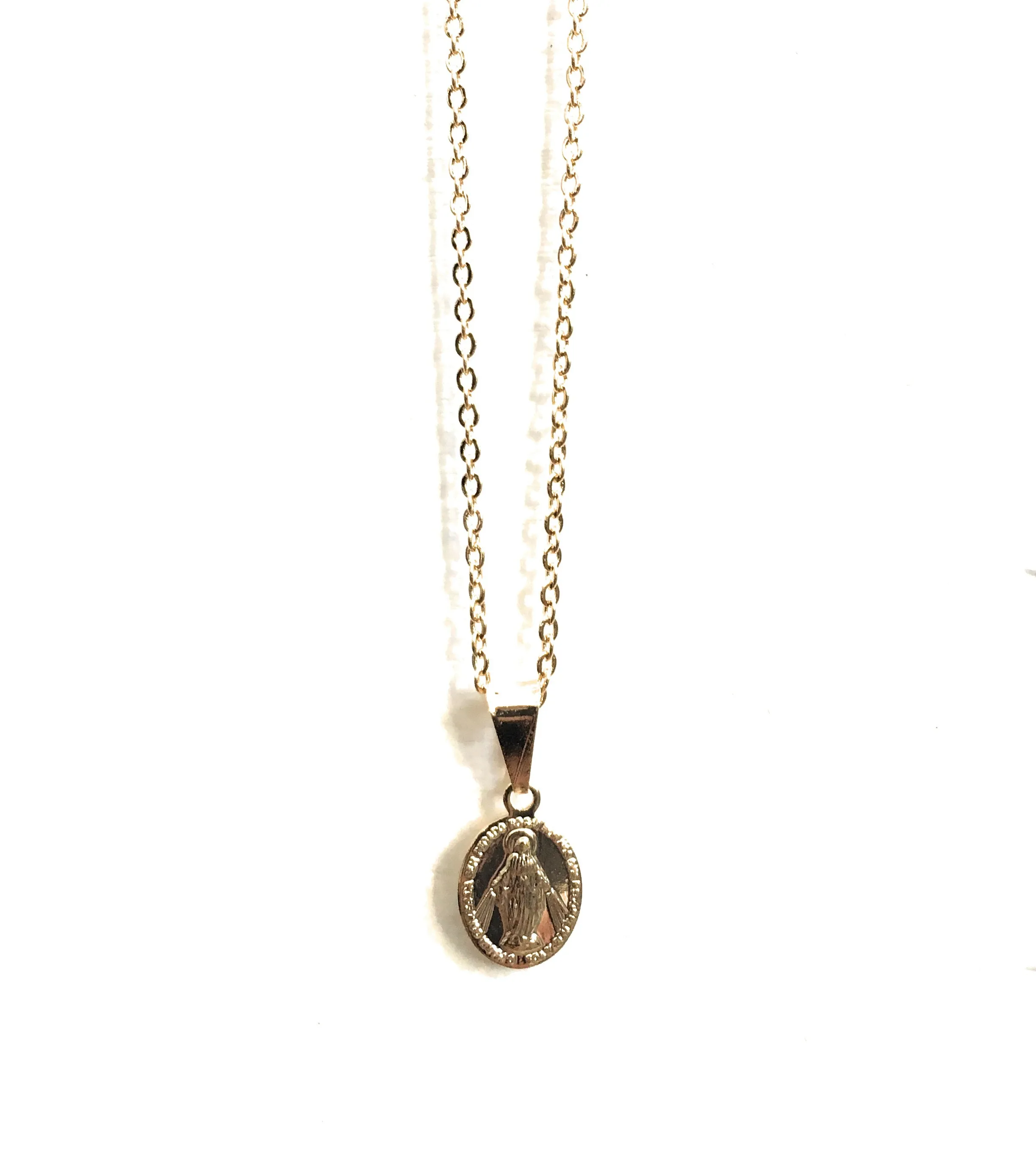 Tiny Gold Miraculous Medal Necklace for Women