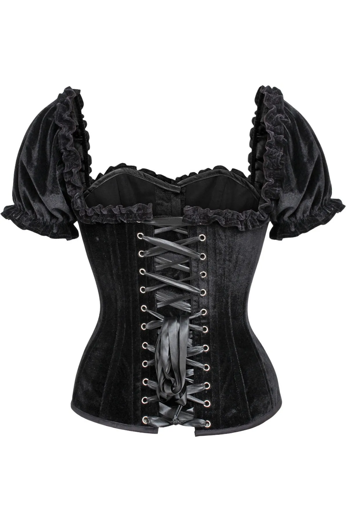 Top Drawer Steel Boned Black Velvet Overbust Corset w/Sleeves