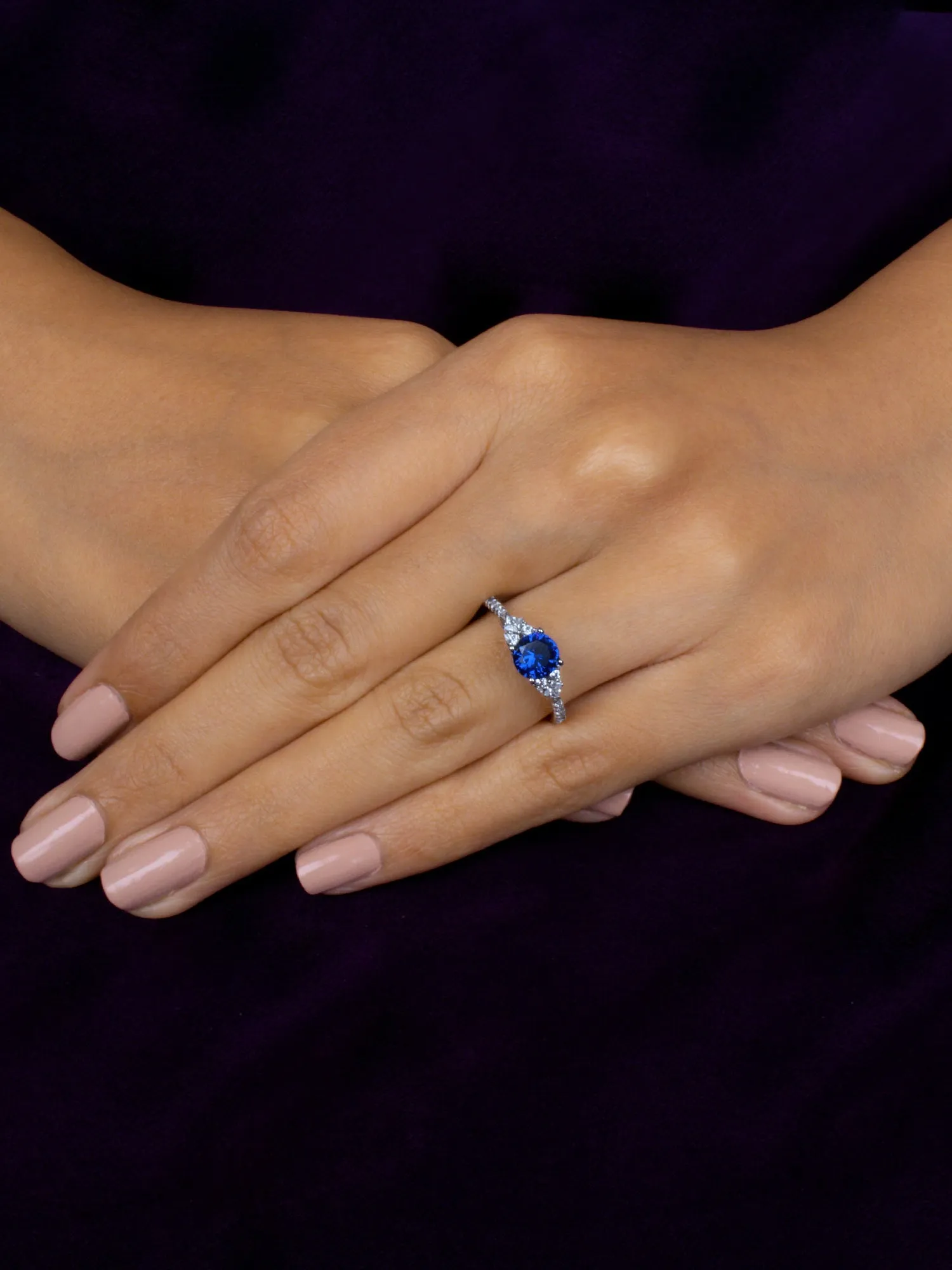 Trio Solitaire Blue Sapphire Silver Ring For Women