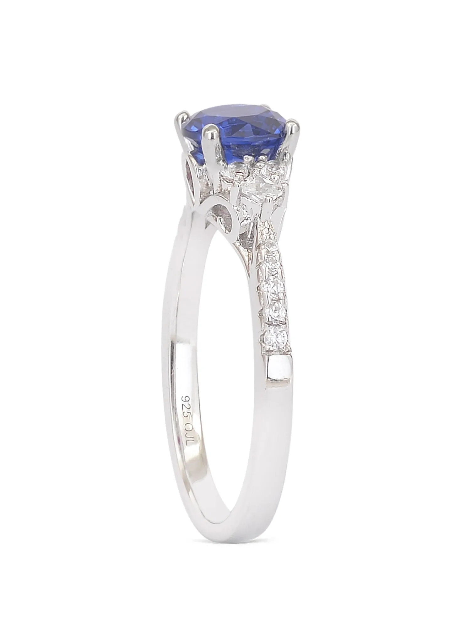 Trio Solitaire Blue Sapphire Silver Ring For Women