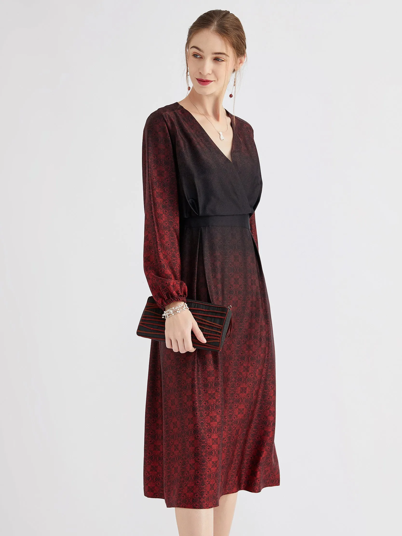 Twill silk printed dress