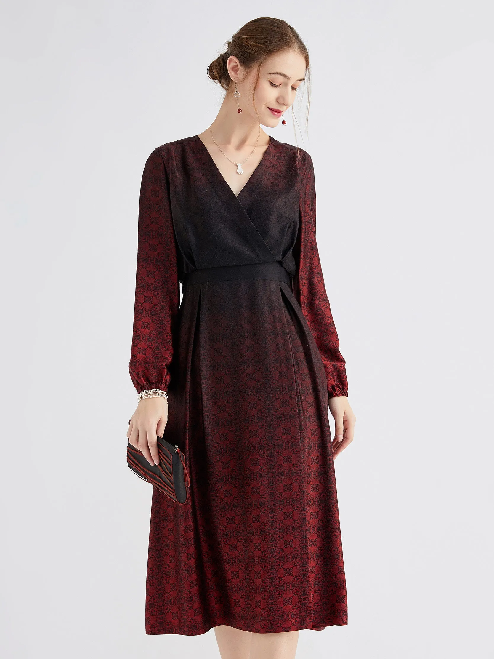 Twill silk printed dress