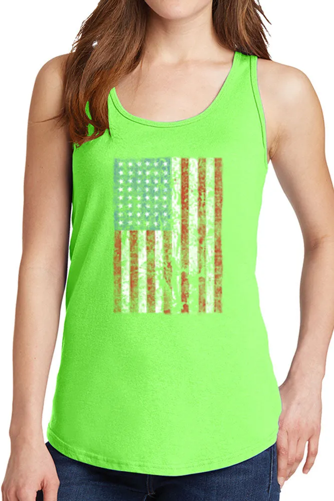 Women's Distressed American Flag Core Cotton Tank Tops -XS~4XL